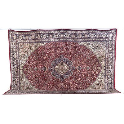 Impressive Large Persian Finely Hand Knotted Silk Pile Isfahan Floral Medallion Carpet