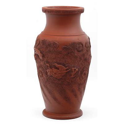 Japanese Tokoname Ware Red Clay Dragon Vase, Early 20th Century