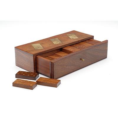 Brass Inlaid Rosewood Dominoes Set