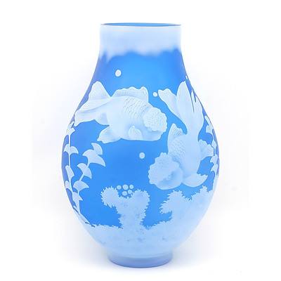 Reproduction Galle Cameo Glass Vase with Goldfish