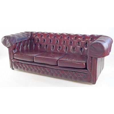 Gascoigne Burgundy Leather Deep Buttoned Chesterfield Three Seater Sofa