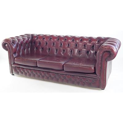 Gascoigne Burgundy Leather Deep Buttoned Chesterfield Three Seater Sofa