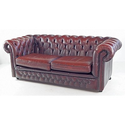 Vintage Leather Deep Buttoned Chesterfield Two Seater Sofa