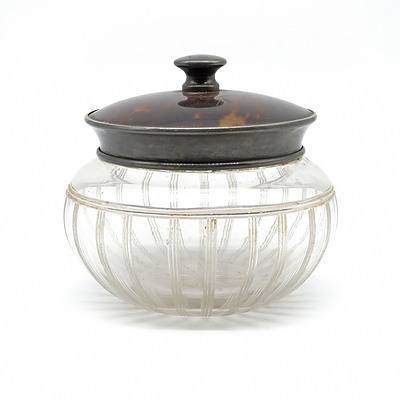 Cut Glass Powder Jar with Sterling Silver and Tortoiseshell Cover, Birmingham 1900