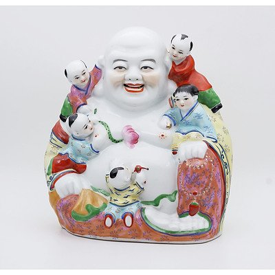 Chinese Famille Rose Happy Buddha with Children, Republican Period