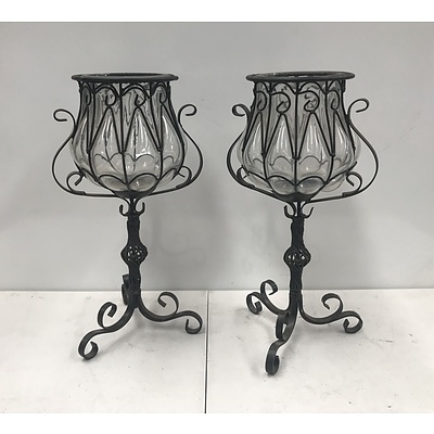 Pair of Ornate Metal Outdoor Light Stands