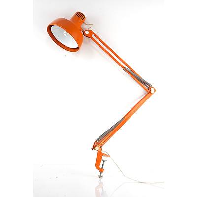 Retro 1970s Orange Planet Style Desk Lamp with Clamp Fitting