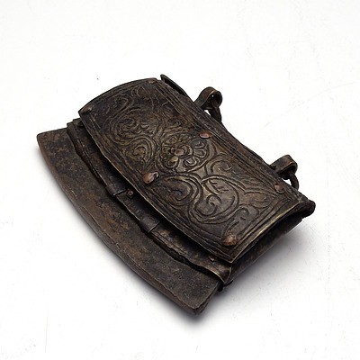 18th Century Engraved Brass and Leather Flint Pouch