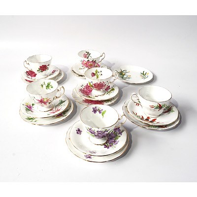 Five Adderly English Porcelain Trios and One Royal Standard Dessert Pea Trio