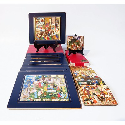 Eight Persian Miniature Themed Placemats and Eight Drinks Coasters by Lady Clare in Original Boxes