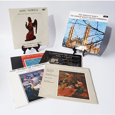 Six 12 Inch Vinyl Records Including Sing Nowell by the Elizabethan Singers, On Christmas Night by The Choir of Kings College Cambridge