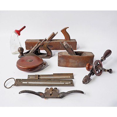 Quantity of Tools and and Ephemera Including Two Wood Planes, One Stanley Plane and More
