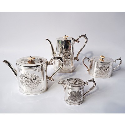 Four Piece Sheffield Silver Plate Tea and Coffee Set Including Tea Pot, Coffee Pot, Small Jug and Sugar Dish