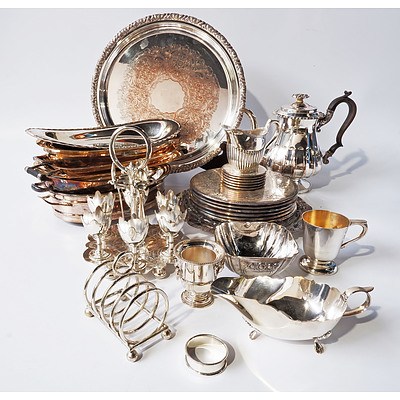 Quantity of Vintage Silver Plate Items Including Egg Cruet, Six Placemats and Six Coasters, Hecworth Tray and More