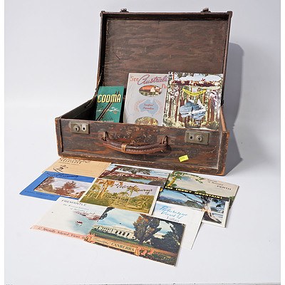 Vintage Wooden Case and Collection of 20 Vintage Australian Postcards