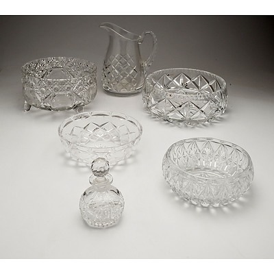Quantity of Six Quality Crystal and Glassware Items Including Four Bowls, Jug and Small Bottle and Stopper