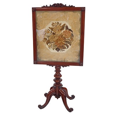Finely Carved Victorian Mahogany and Petit Point Tapestry File Pole Circa 1860