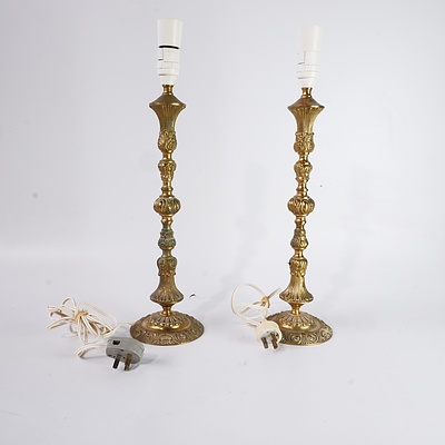 Pair of Cast Brass Lamps, No Shades