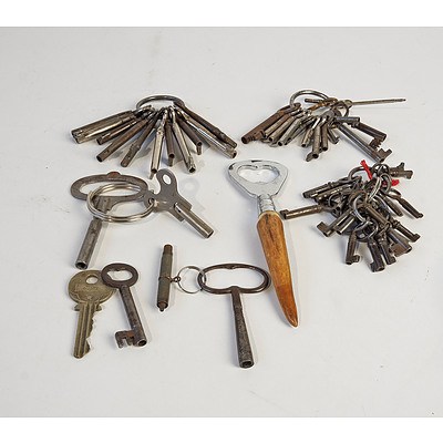 Approximately 40 Antique and Vintage Keys, and Horn Handled Bottle Opener