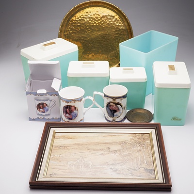 Quantity of Items Including Paper Bark Collage By H Foot, Two Royal Themed China Mugs and More