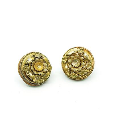 Antique Australian 15ct Yellow Gold Earrings with Delicate Floral Design