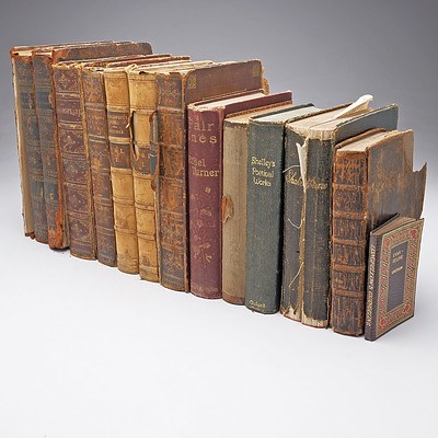 Quantity of 13 Vintage and Antique Hard Cover Books of Classic Poerty and Literature Including Shelly's Poetical Works, Evangeline by Longfellow and More