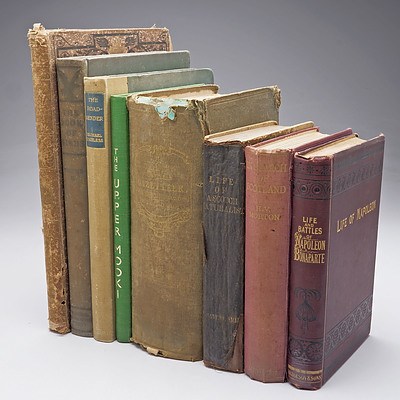 Quantity of Nine Vintage and Antique Hard Cover Books Including The Life and Battles of Napoleon Bonaparte, New london Universal Gazeteer and More