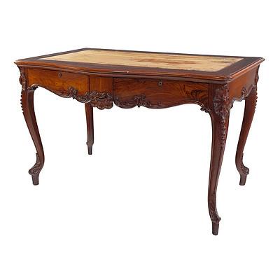 Continental Finely Carved Rosewood Writing Table in the Louis XV Style, Italian or French Mid to Late 19th Century