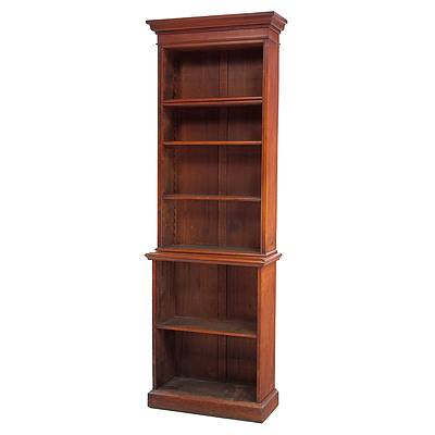 Good Australian Cedar Double Height Open Bookcase of Narrow Proportions, Mid to Late 19th Century