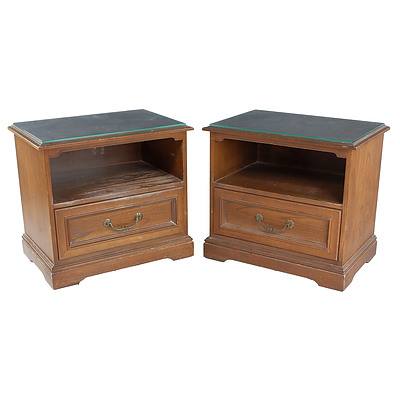 Pair of Vintage Teak Side Table with Glass Tops