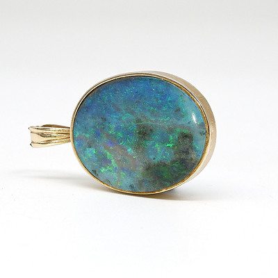 9ct Yellow Gold and Double Sided Opal Pendant, Good 'Play of Colour' Greens and Blues