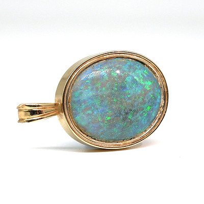 9ct Yellow Gold and Double Sided Opal Pendant, Good 'Play of Colour' Greens and Blues