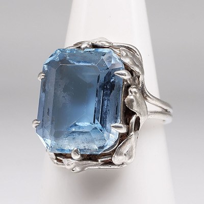 Sterling Silver Ring with Emerald Cut Blue Topaz