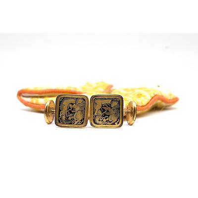 Pair of Gold Plated and Black Enamel Cufflinks