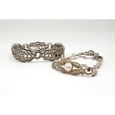 Two Vintage Marcasite and Silver Bracelets