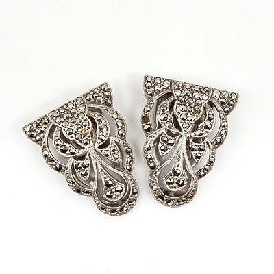 Vintage Art Deco Style Marcasite and Silver Collar Corners