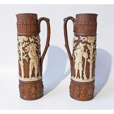Pair of Late 19th Century Relief Moulded Terracotta Beer Jugs or Steins, Probably Johann Maresch
