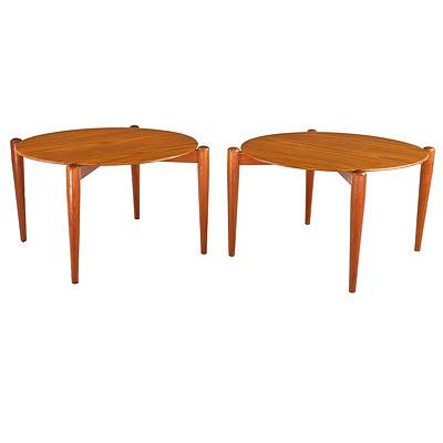 Superb Pair of 1960s 'Hi Fi' Brand Teak and Formwood/Melamine Surfaced Circular Side Tables Made in England