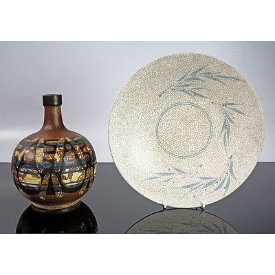 Pottery Charger by Tim Strachan Dated 1984 and Pottery Vase By Lapid Israel