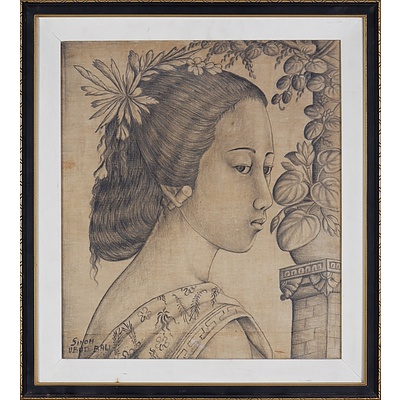 Sinom Nyommon (Ubud, Indonesia) Portrait of a Woman, Graphite on Linen Board