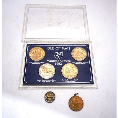 Isle of Man Maritime Crown 1982, Fifty Years of Commonwealth of Australia Medal and Australian 1927 Florin Pendant