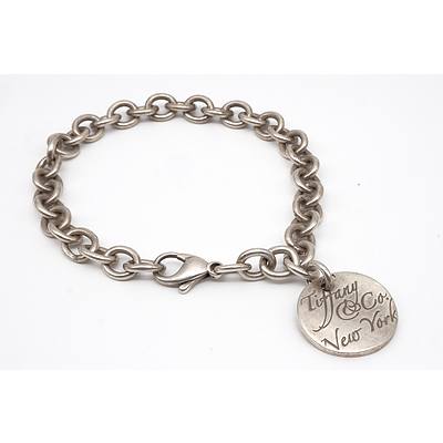 Tiffany & Co Stirling Silver Bracelet with Engraved Pendant