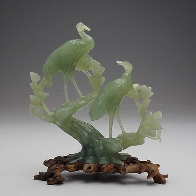 Chinese Serpentine Crane Figural Group