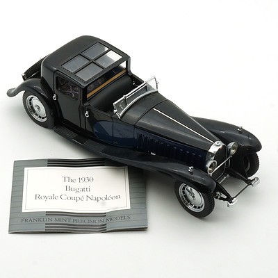 Franklin Mint 1:24 Diecast 1930 Bugatti Royale Coupe Napoleon, with Certificate and Box