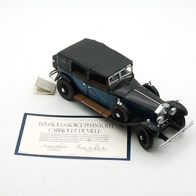 Franklin Mint 1:24 Diecast 1929 Rolls Royce Phantom I Cabiolet De Ville, with Certificate and Box