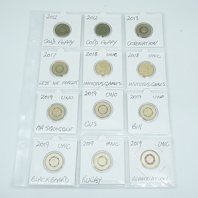Sheet of Various 2 Dollar Coins