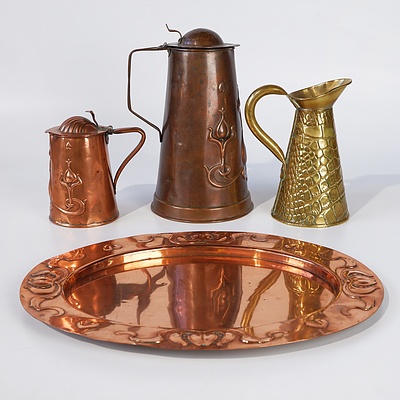 Four Art Nouveau Copper and Brass Items by Joseph Sankey and Sons, London,