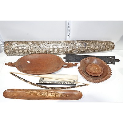 Various Tribal Items, Including New Guinea Massin Bowl, Lombok Vase