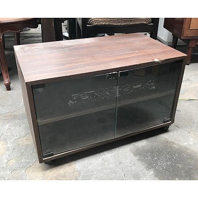 Brown Wooden Entertainment Unit with Wheels