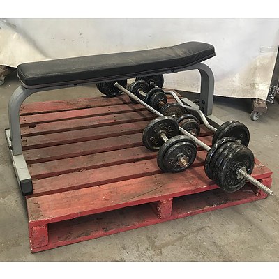 105cm Weight Bench on Wheels & Multiple Bars with Bulk Weights